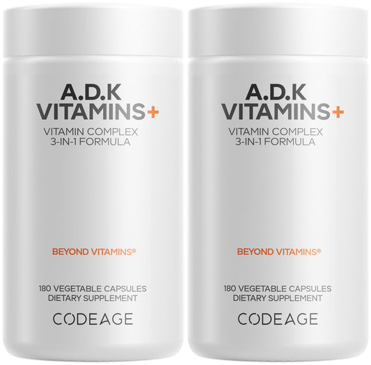 Codeage ADK Vitamins Supplement - Essential Vitamin A, D3 5000 IU, K1 & K2 (MK4 & MK7) - 6-Month Supply - 1 Capsule per Serving, Non-GMO, Gluten-Free - 180 Capsules