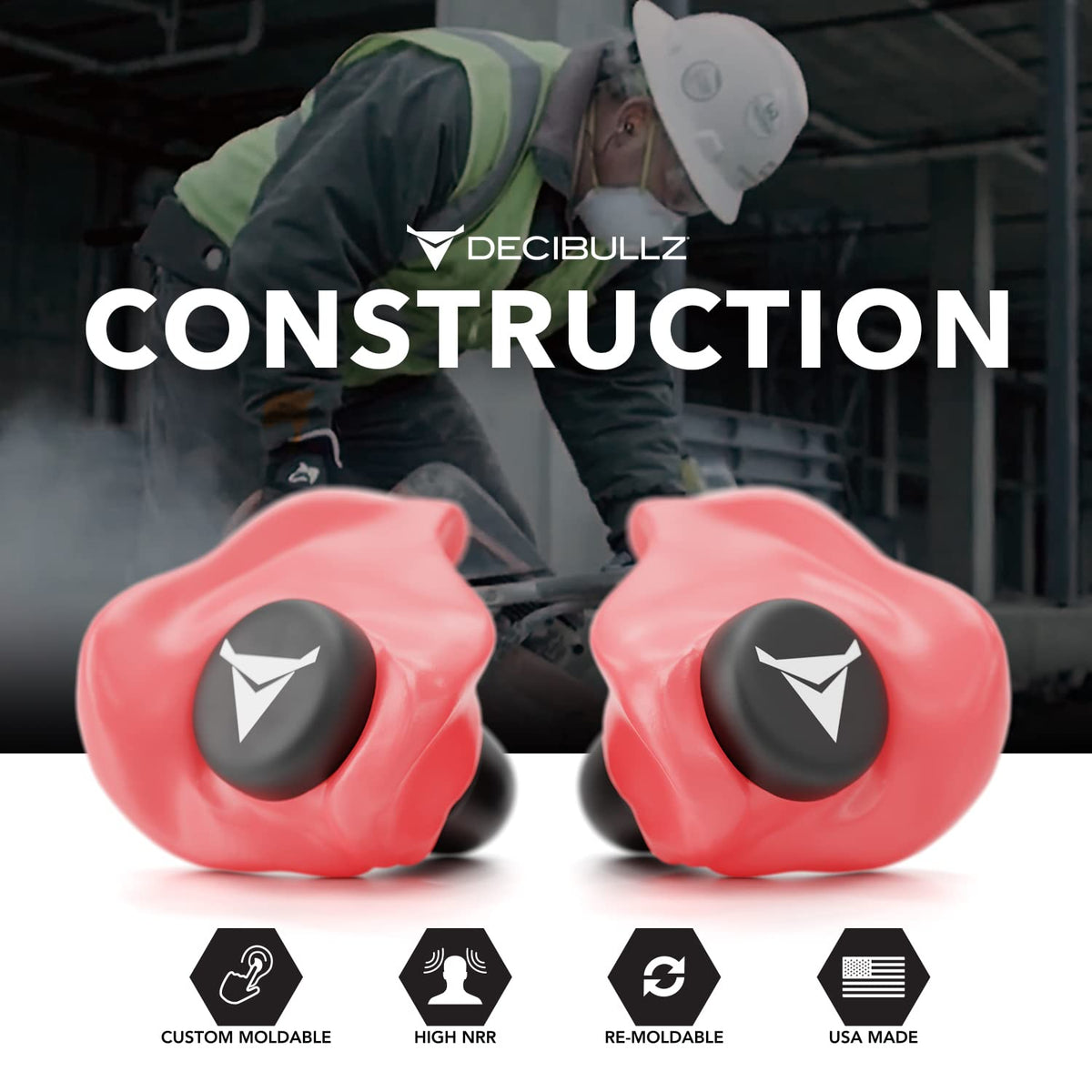 Decibullz - Custom Molded Earplugs, 31dB Highest NRR, Comfortable Hearing Protection