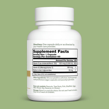 Dr. Murray's Vitamin D3-K2 Supplement with Coconut Oil MCTs -5,000 IU-Gluten Free - Non-GMO- Vegan Capsules | Third-Party Tested | GMP Certified | 60 Count