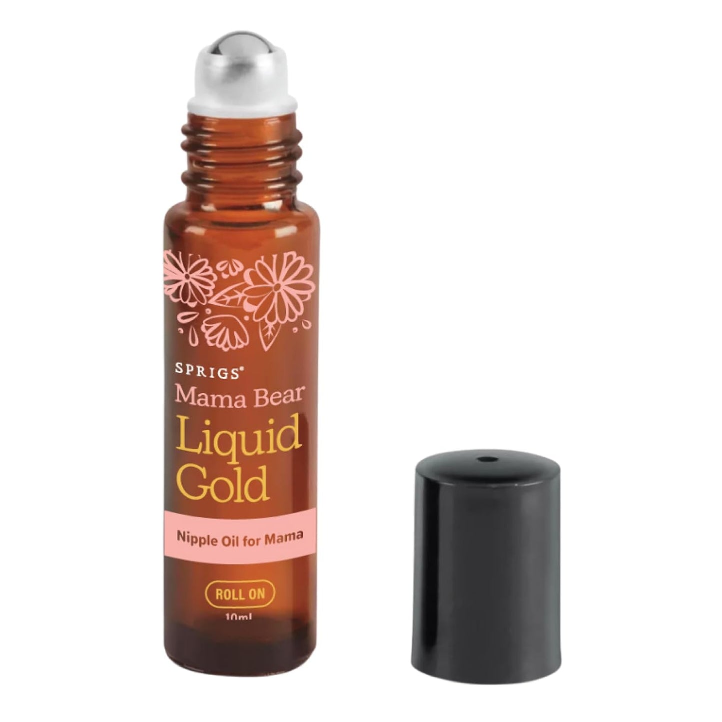 SPRIGS Liquid Gold Nipple Oil, 10ml | Breastfeeding Essentials for Moms | Soothing Organic Calendula, Rose & Lavender Essential Oils Care for Sore Nipples | Mess-Free Roller | Fully Dry Before Nursing