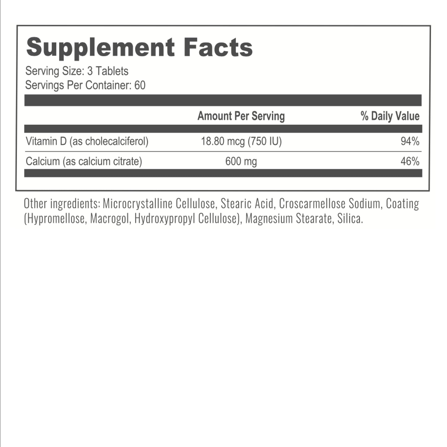 BariatricPal Easy Swallow Calcium Citrate (600mg) and D3 Coated Tablets (30-Day Supply)