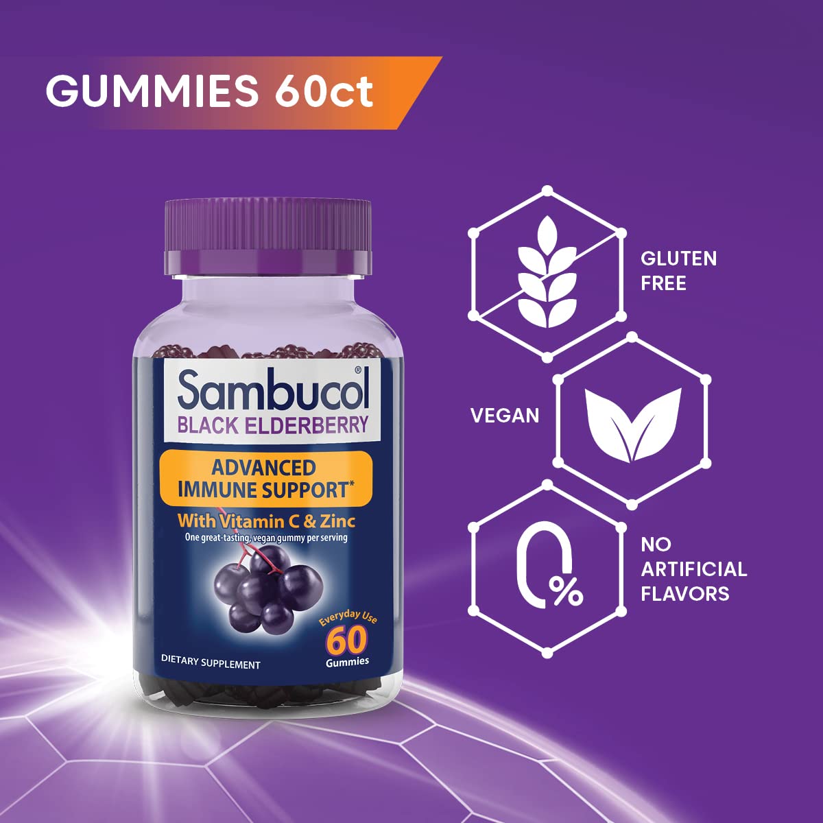 Sambucol Black Elderberry Gummies with Vitamin C & Zinc - Sambucus Elderberry