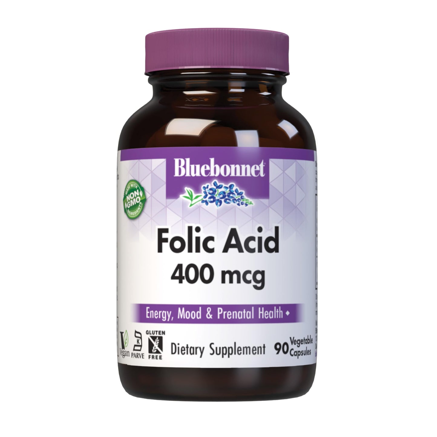 Bluebonnet Nutrition Folic Acid 400 mcg, Prenatal & Postnatal Health*, Non-GMO, Vegan, Kosher Certified, Gluten-Free, Soy-Free, Dairy-Free, 90 Vegetable Capsules, 90 Servings