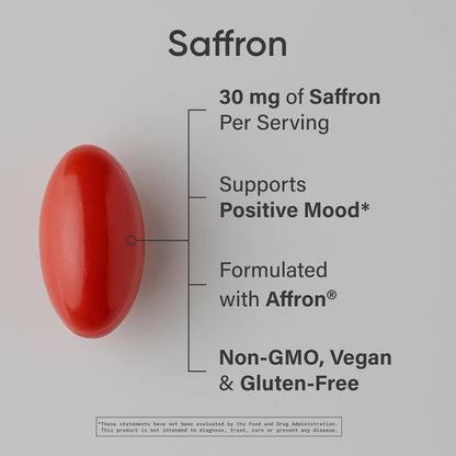 Sports Research® Pure Saffron Supplement, 30 mg - Mood & Stress Support - Made w/Affron® Saffron Extract - Vegan Certified · Non-GMO · Gluten Free – 60 Veggie Softgels