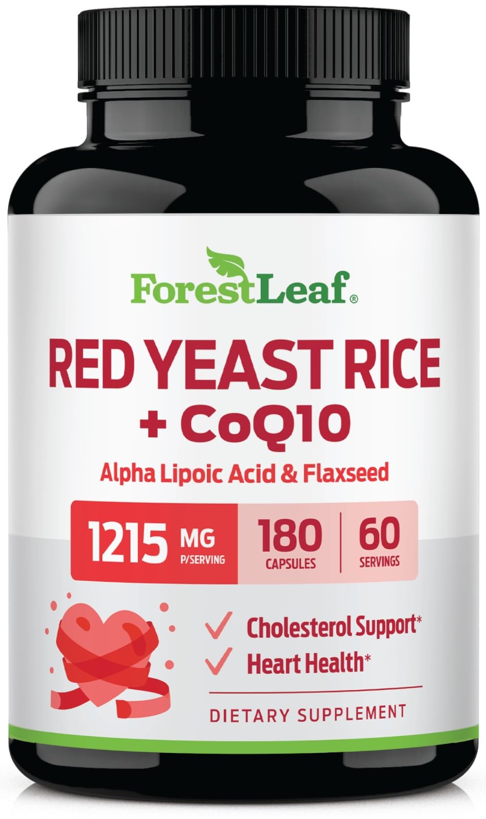 Red Yeast Rice 1215 mg. Capsules - Extra Strength Red Rice Yeast with CoQ10 Supplement, Plus Alpha Lipoic Acid & Organic Flaxseed, Citrinin Free, Supports Cardiovascular Health, Non-GMO 90 Veggie Caps