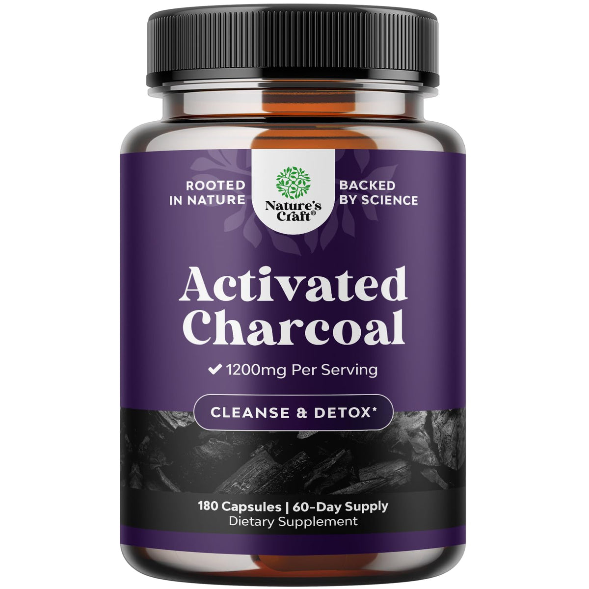 Cleanse and Detox Activated Charcoal Capsules - Purifying Detox Pills with 1200mg 