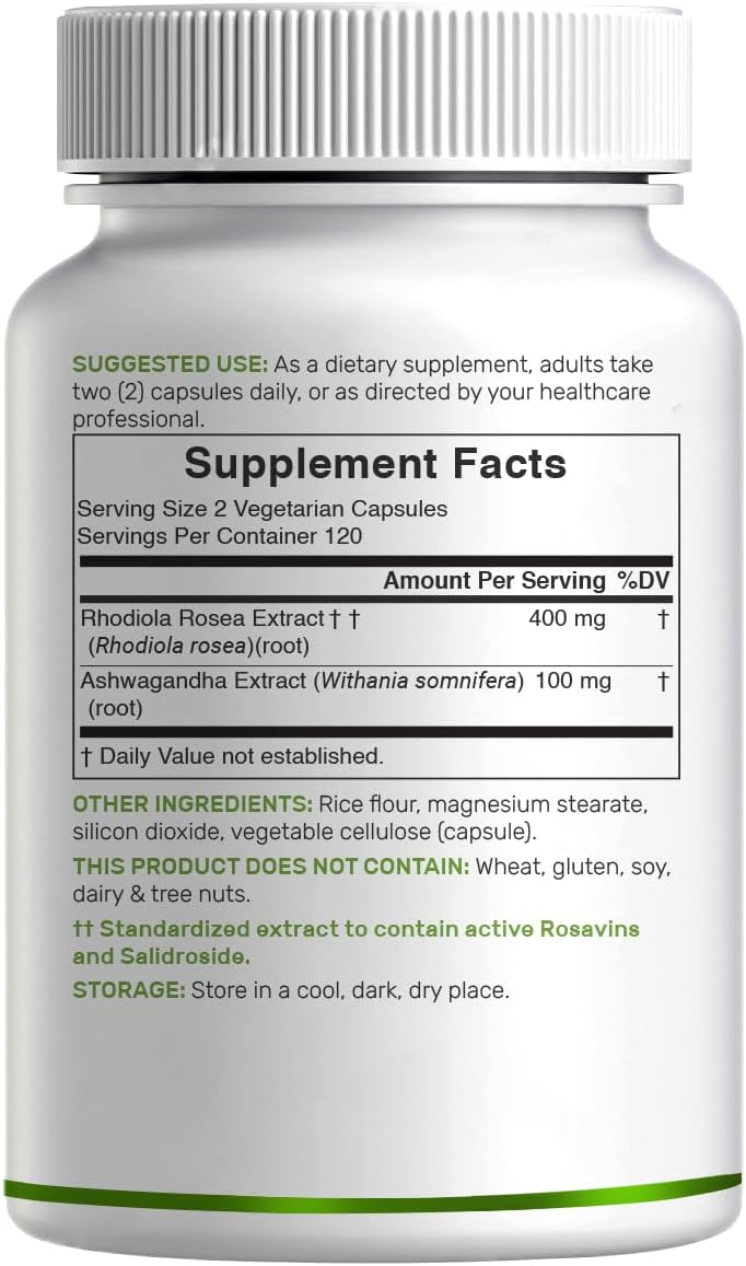 DEAL SUPPLEMENT Rhodiola Rosea with Ashwagandha, 240 Veggie Capsules – Rhodiola Rosea Supplement – Rhodiola & Ashwagandha Blend – Non-GMO