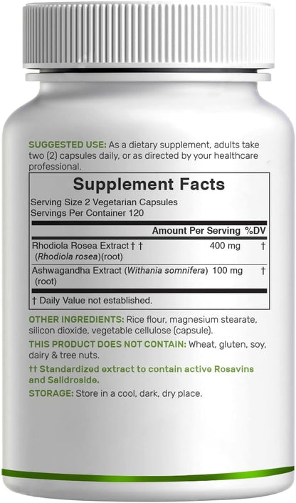 DEAL SUPPLEMENT Rhodiola Rosea with Ashwagandha, 240 Veggie Capsules – Rhodiola Rosea Supplement – Rhodiola & Ashwagandha Blend – Non-GMO