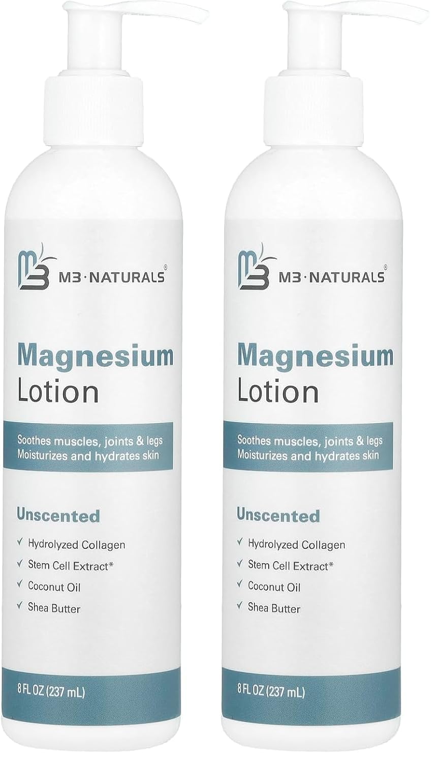 Unscented Magnesium Lotion for Sleep & Leg Cramps, Suitable for Sensitive Skin, Helps with Muscle Relaxation, Soothes Tired Legs & Foot Aches and Supports Restful Nights, 8 fl oz by M3 (Pack of 2)