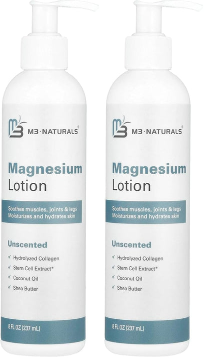 Unscented Magnesium Lotion for Sleep & Leg Cramps, Suitable for Sensitive Skin, Helps with Muscle Relaxation, Soothes Tired Legs & Foot Aches and Supports Restful Nights, 8 fl oz by M3 (Pack of 2)
