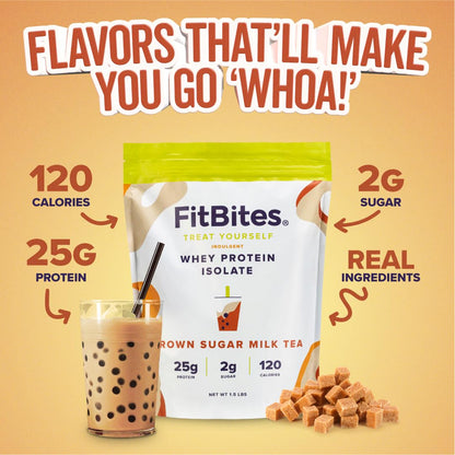 FitBites Boba Tea Protein Whey Protein Isolate (Brown Sugar Milk Tea), 5.9g BCAAs