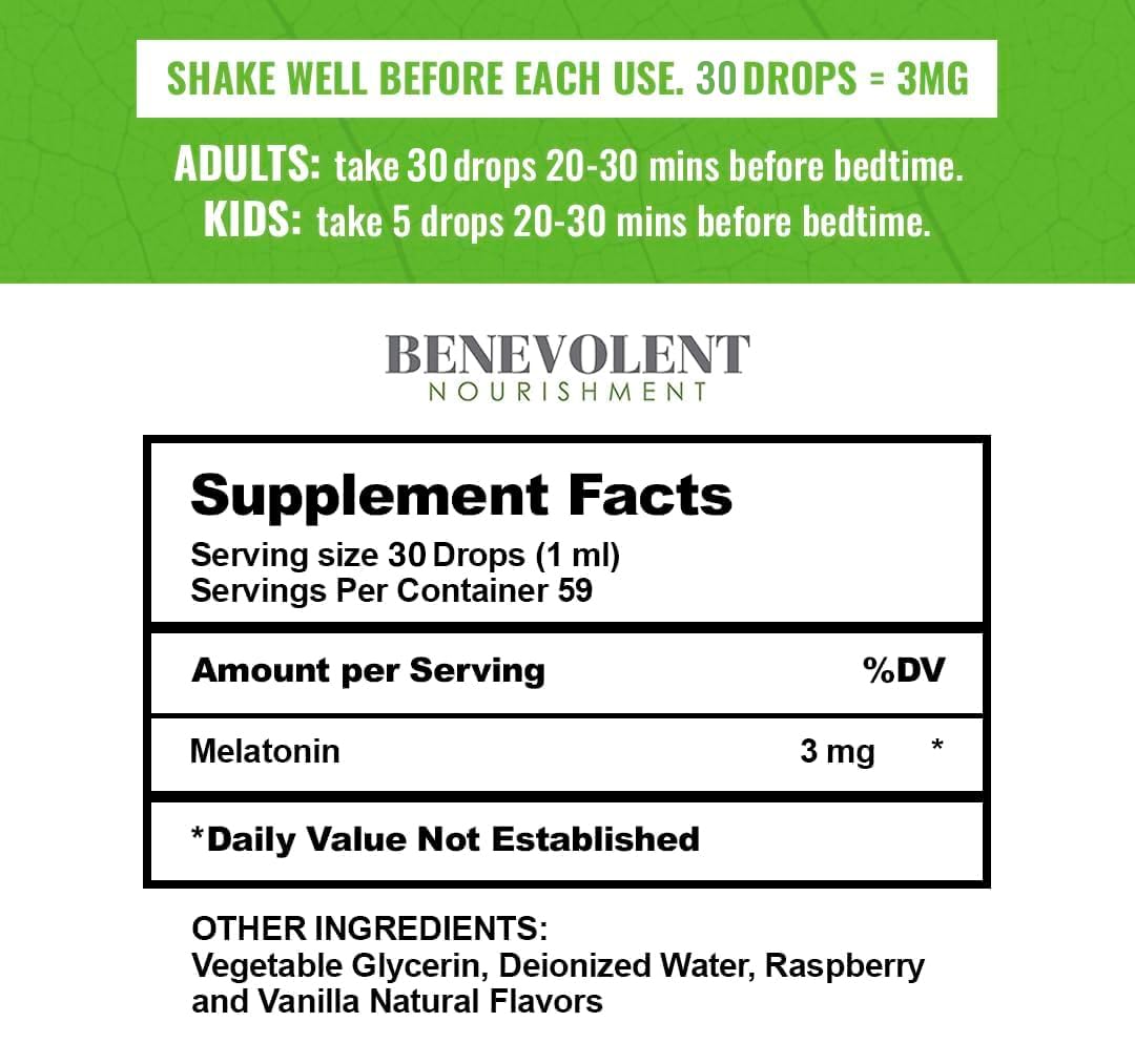 Liquid Melatonin for Kids and Adults 3mg - 2 Month Supply Natural Sleep Aid Drops
