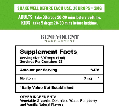 Liquid Melatonin for Kids and Adults 3mg - 2 Month Supply Natural Sleep Aid Drops