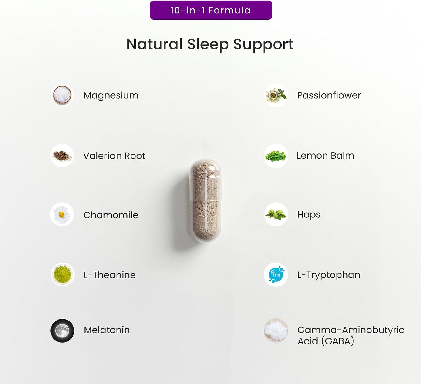 NutraChamps 10-in-1 Natural Sleep Aids for Adults - Melatonin, Lemon Balm, Chamomile, Valerian Root, L Theanine, L Tryptophan, GABA, Magnesium Sleep Aid