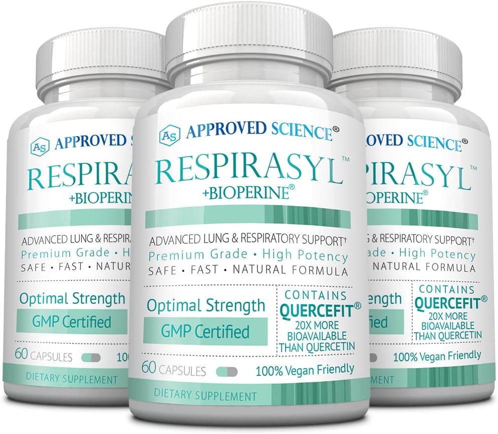 Approved Science® Respirasyl - Lung and Respiratory Support - with Quercefit, Vitamins A,C,D, BioPerine - 3 Month Supply - Made in the USA
