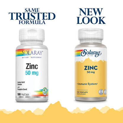 Solaray Zinc 50mg Immune Support Capsules, 100 Count, Vegan, Pumpkin Seed