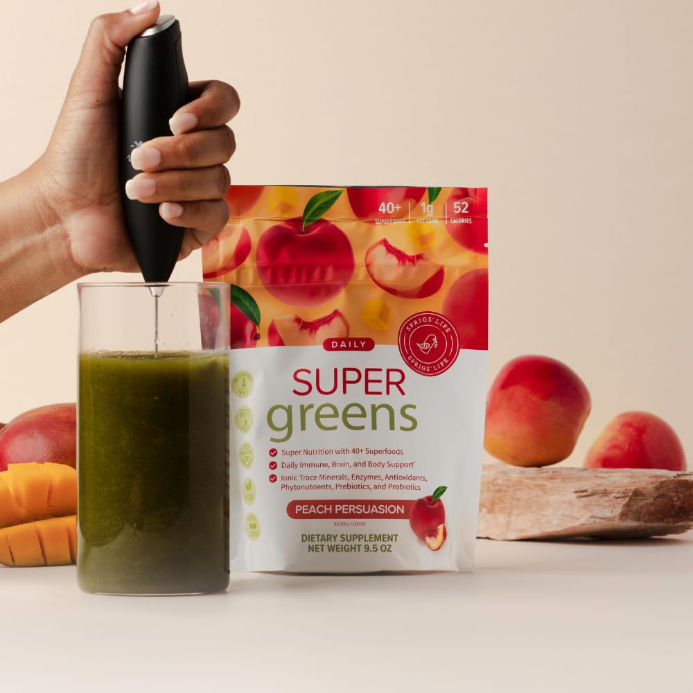 SPRIGS Daily Super Greens Powder Berry Blast, 9.5 Oz, 40+ Superfoods with Probiotics, Fiber & Enzymes | Vitamins & Minerals for Energy, Brain, Body & Digestive Support | Low Sugar Greens Drink Mix