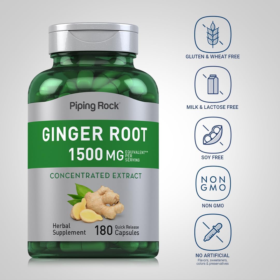 Piping Rock Ginger Root Extract Supplement | 180 Powder Capsules | Non-GMO & Gluten Free Concentrated Formula