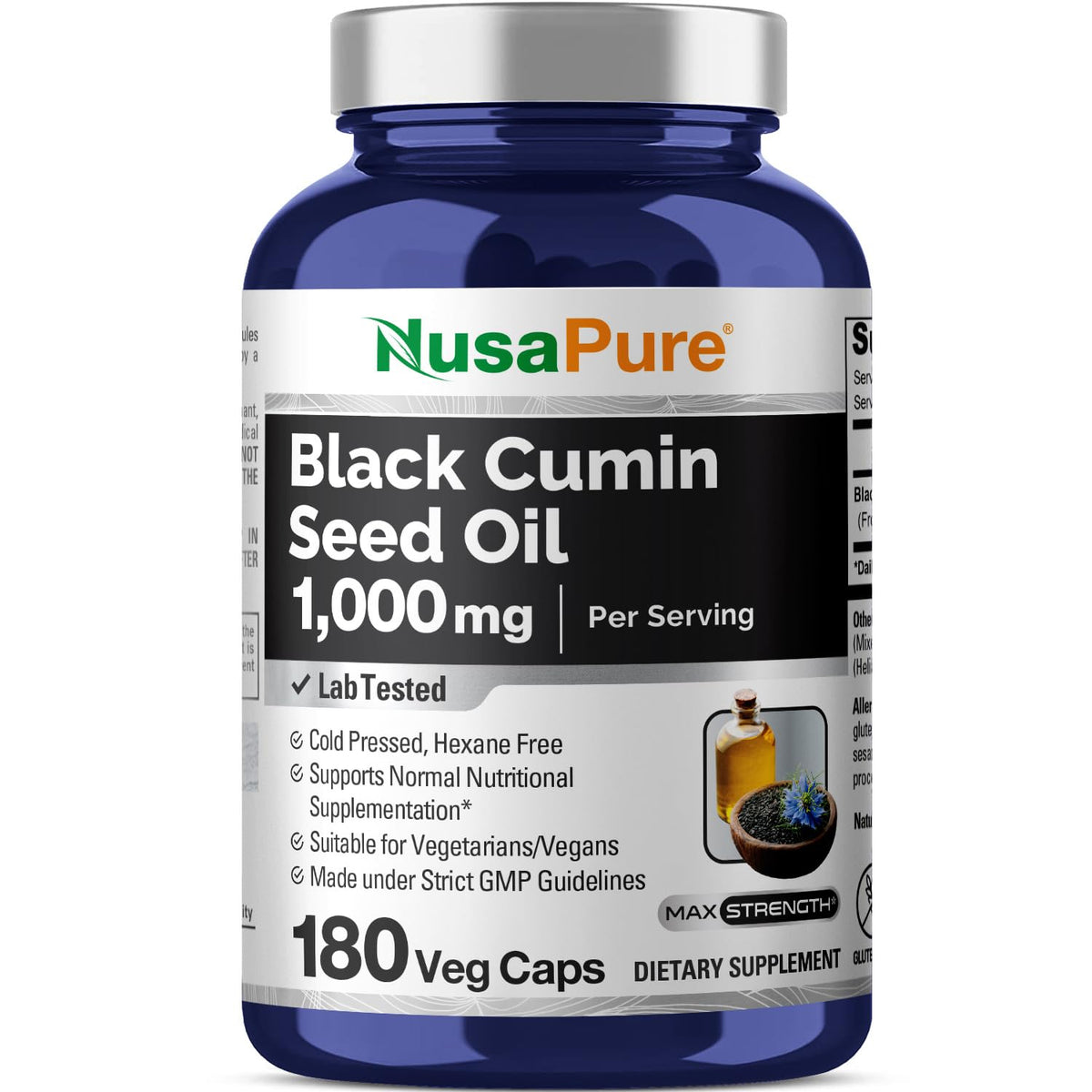 NusaPure Black Seed Oil 1,000 mg per Serving 180 Softgel Capsules (Non-GMO, Vegetarian