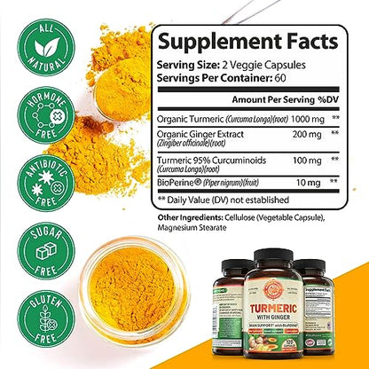 Organic Turmeric Curcumin with Ginger and Black Pepper for Max Absorption