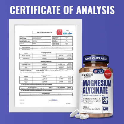 Premium Magnesium Capsules 500mg, High Absorption Formula Chelated Buffered Citrate to Support Digestion, Bone, Sleep & Muscle Health – Magnesium Glycinate - 120 Capsules
