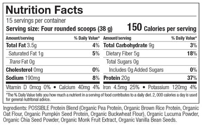 Possible Protein Powder Vanilla Bean - 20g of Vegan, Plant-Based Protein Mix - Non-GMO