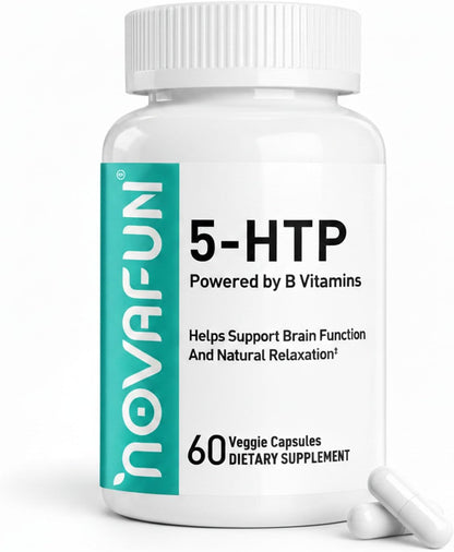 5-HTP 100mg Supplement with B6 & B12, Stress Relief, 60 Capsules | Supports Brain Function & Stress Relief | Enhanced with B6, B12 & Folic Acid | Vegan, Non-GMO, Gluten-Free, Made in USA