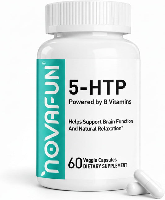 5-HTP 100mg Supplement with B6 & B12, Stress Relief, 60 Capsules | Supports Brain Function & Stress Relief | Enhanced with B6, B12 & Folic Acid | Vegan, Non-GMO, Gluten-Free, Made in USA