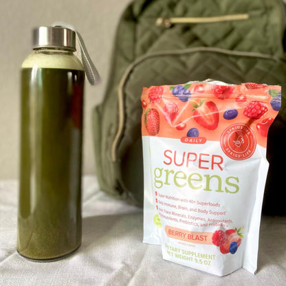 SPRIGS Daily Super Greens Powder Berry Blast, 9.5 Oz, 40+ Superfoods with Probiotics, Fiber & Enzymes | Vitamins & Minerals for Energy, Brain, Body & Digestive Support | Low Sugar Greens Drink Mix
