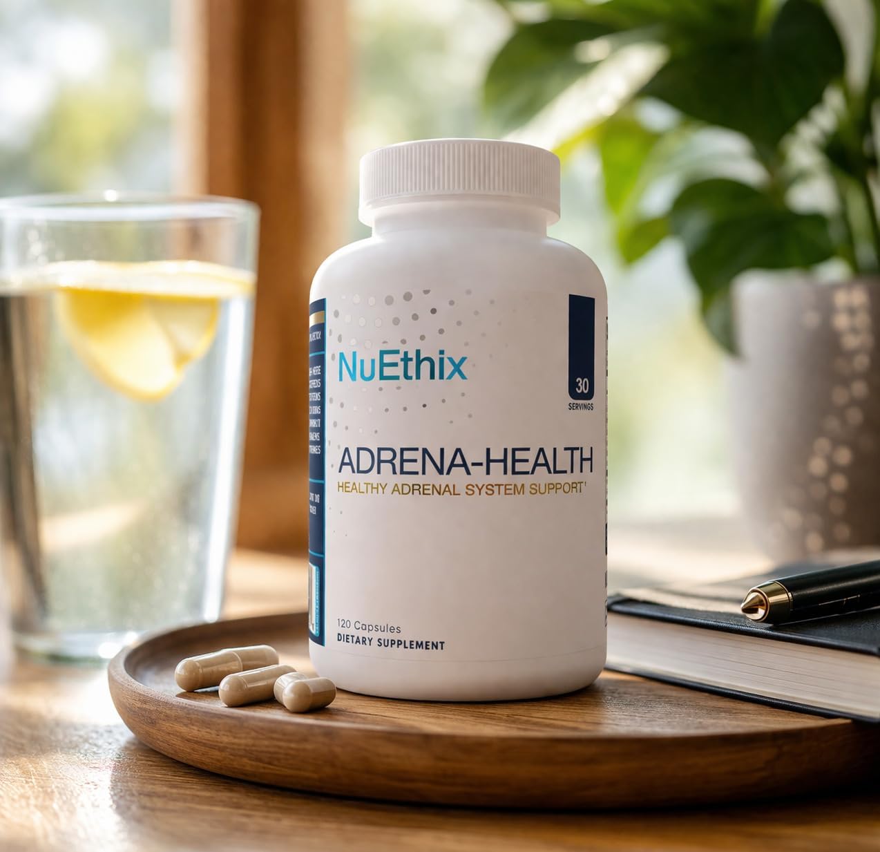 NuEthix Formulations Adrena-Health Dietary Supplement, Support Cortisol Health, Energy Levels, Mood Moderation, Adrenal Support Supplements for Women & Men, Fatigue Supplement - 120 Capsules