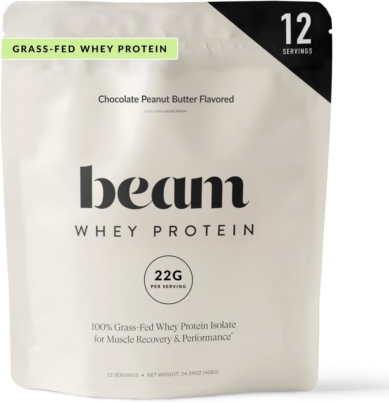 BEAM Grass Fed Whey Protein Powder – Chocolate Peanut Butter, 12 Servings, 22g Protein Per Serving, Clean Whey Isolate & Concentrate, Low Carb, Paleo Friendly, GMO Free, Gluten Free, 3rd Party Tested