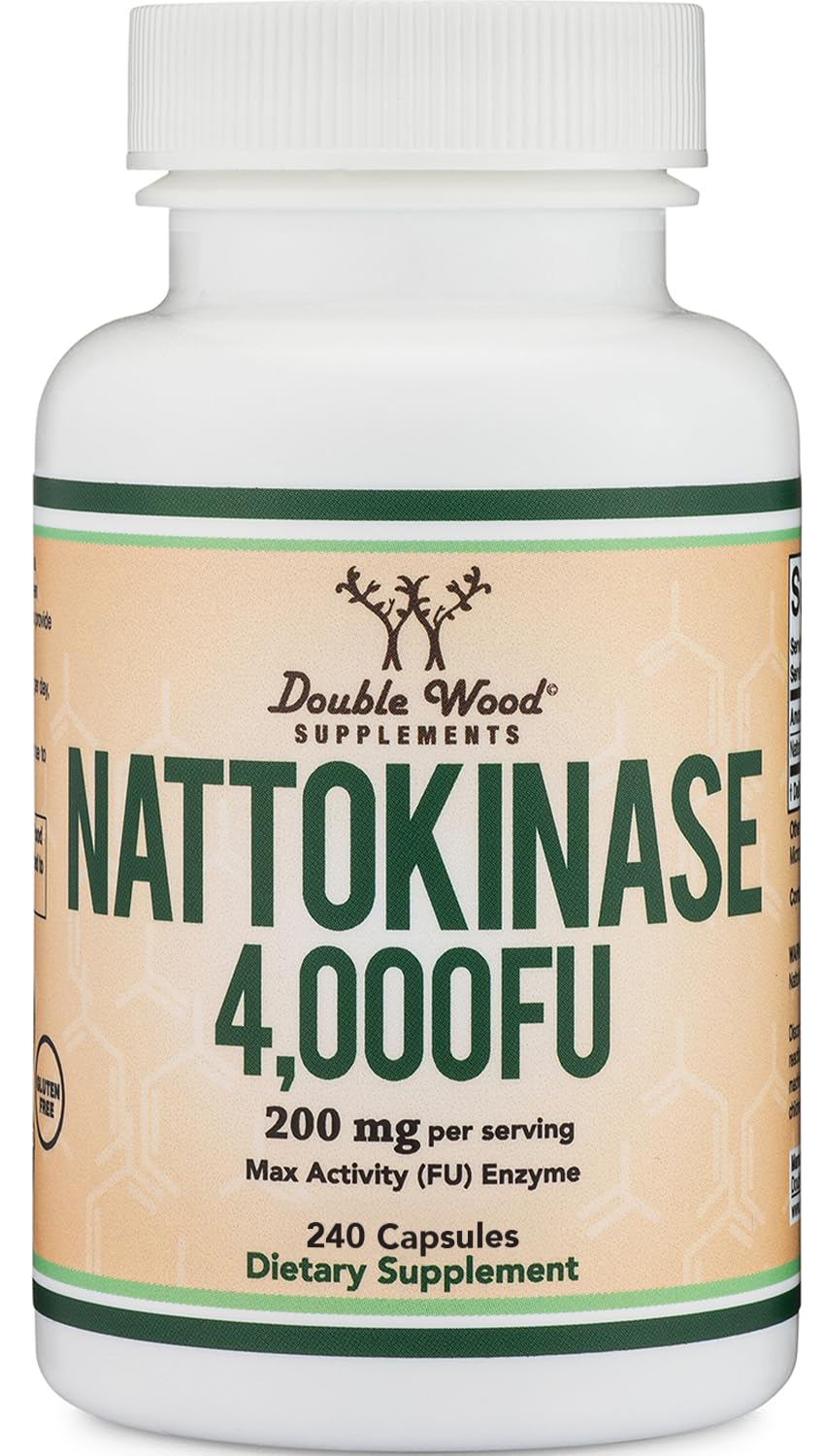 Nattokinase Supplement 4,000 FU Servings, 120 Capsules (Derived from Japanese Natto) Systemic Enzymes for Cardiovascular and Circulatory Support by Double Wood