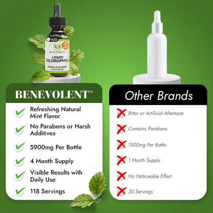 Benevolent Nourishment Chlorophyll Supplement, Detox & Immune Support, Internal Deodorizer, Liquid Drops