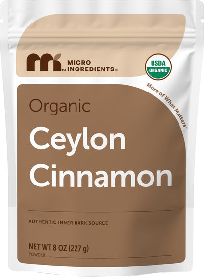 Micro Ingredients Organic Ceylon Cinnamon Powder, 8 oz | Sri Lanka Source | True Cinnamon for Spice & Seasoning | Great for Baking, Cooking, & Drinks | Additive Free, Non-GMO