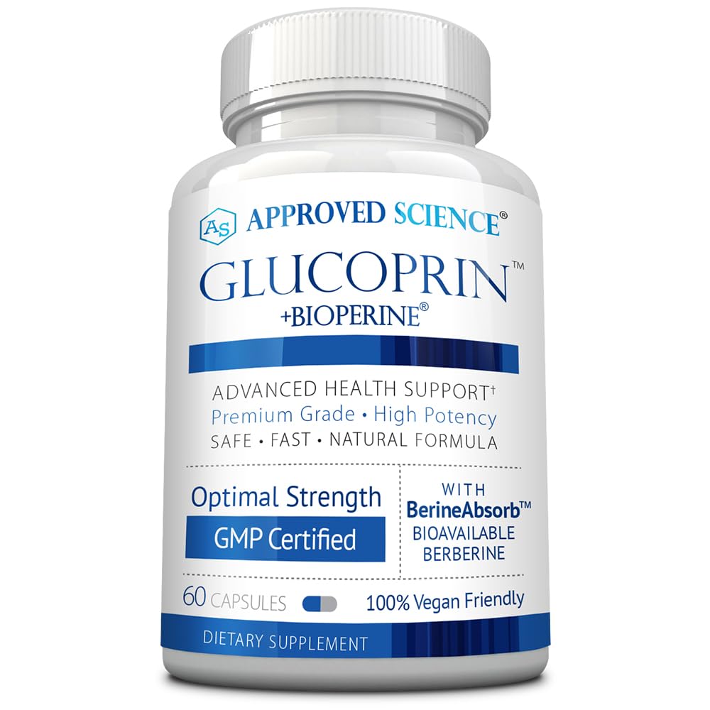 Approved Science Glucoprin - 250 mg Berberine, Mulberry, Cinnamon, BioPerine, Non GMO- Made in the US - 1 Bottle - 60 Vegan Capsules - Pack of 3