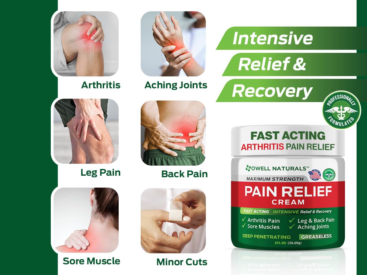 Owell Naturals Deep Penetrating Pain Relief Cream, Maximum Strength Formula for Joints & Muscles, Lower Back, Knees, Hands, Legs, Ankle – Fast Acting Comfort, 7 oz