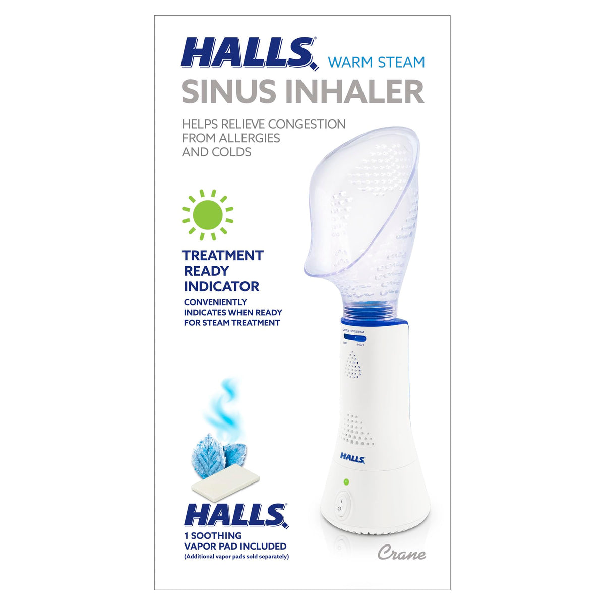 Crane x HALLS Corded Personal Steam Inhaler for Sinus, Congestion, Cough, & Cold Relief
