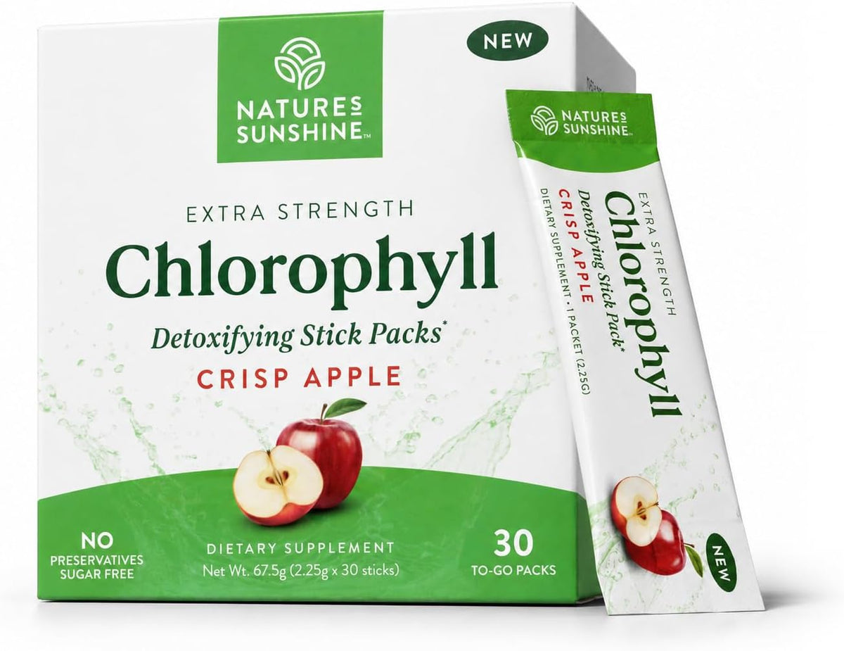 Nature's Sunshine Chlorophyll Stick Packs: Supercharge Your Detox and Boost Gut Health in Convenient, Delicious Stick Packs (Crisp Apple)