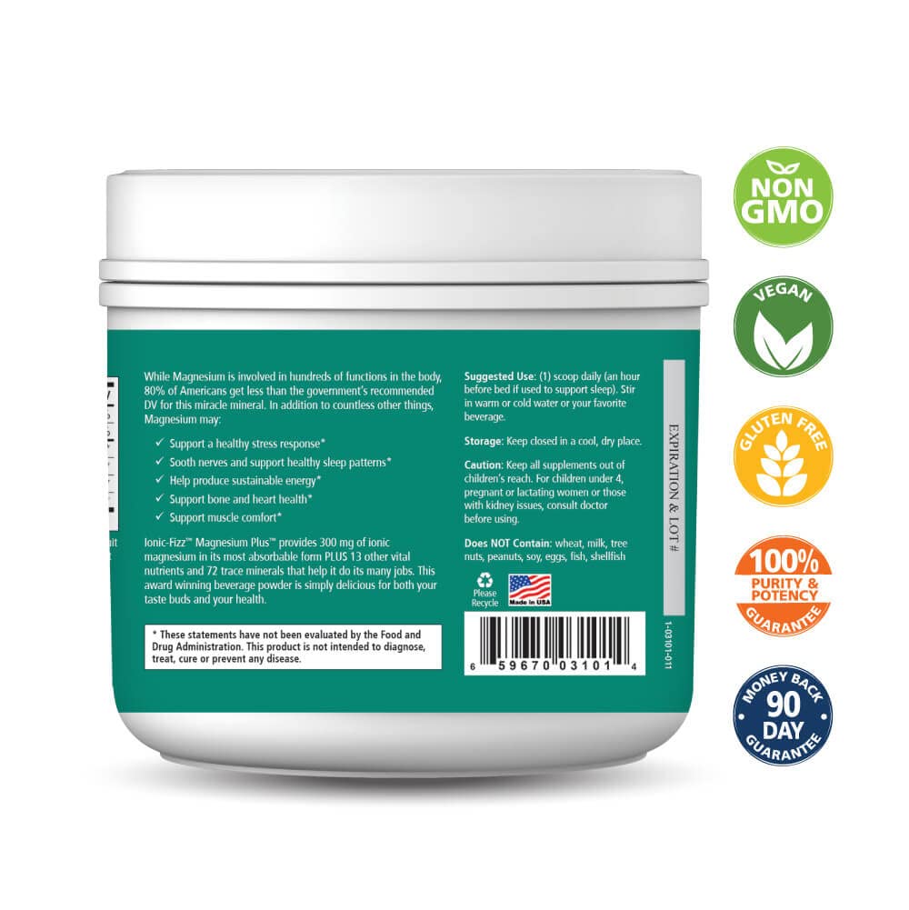 Pure Essence Labs Ionic Fizz Magnesium Plus, Anti-Stress Supplement Drink Powder, Gluten Free and Non-GMO Magnesium Powder, Raspberry Lemonade Flavor, 12.06 oz