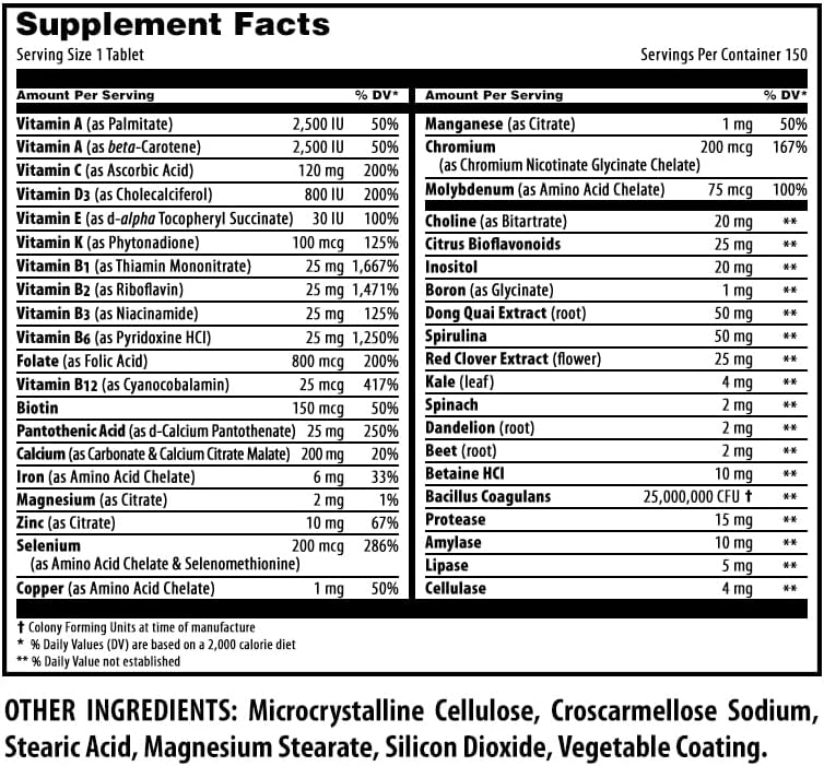 Amazing Formulas Women's One Multivitamin | Food Based | 150 Tablets, 5 Month Supply | Complete Blend of 40 Vitamins, Minerals & Probiotics Supplements | Non-GMO | Gluten-Free | Made in USA