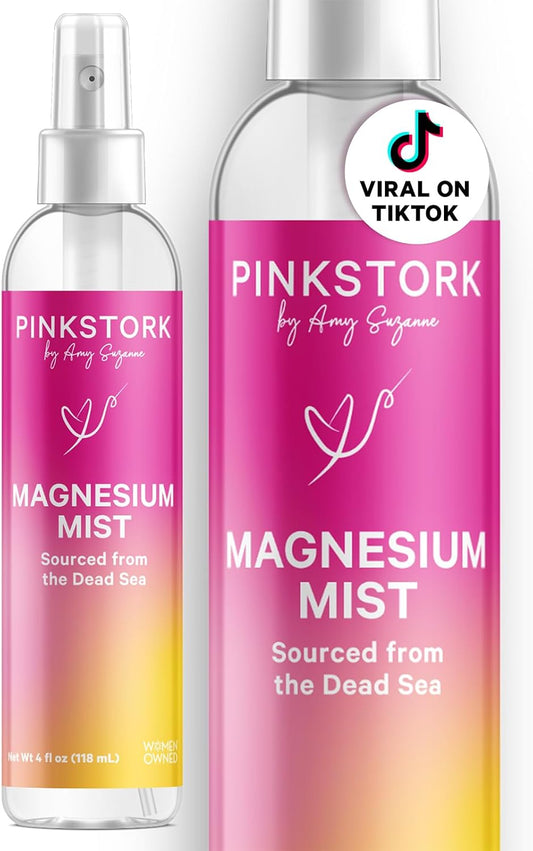 Pink Stork Magnesium Spray Mist, Unscented, 4 oz | For Calm, Stress, and Sleep, Seasickness Support, Pregnancy Must Haves, 200 mg per 6 Sprays