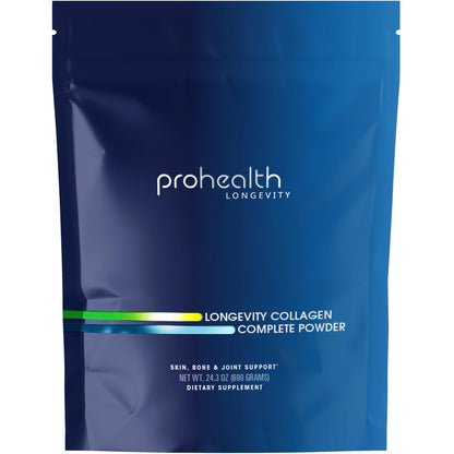 ProHealth Longevity Collagen Complete Powder - for People Over 40. 20g Multi Collagen. Hyaluronic Acid. for Joints, Bones, Hair, Skin, Muscles, Gut - 30 Servings