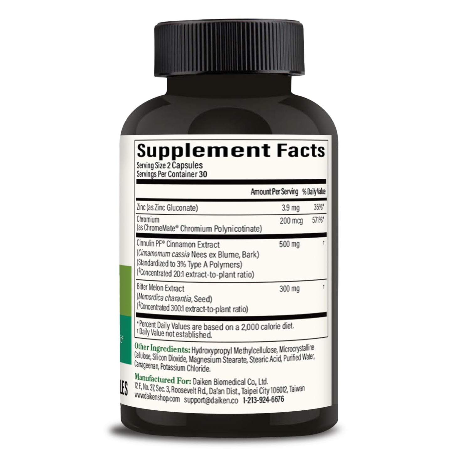 DAIKEN Bitter Melon, Cinnamon & Chromium, 100% Vegetarian Bitter Melon Capsules with Cinnamon Chromium & Zinc, 60 Capsules