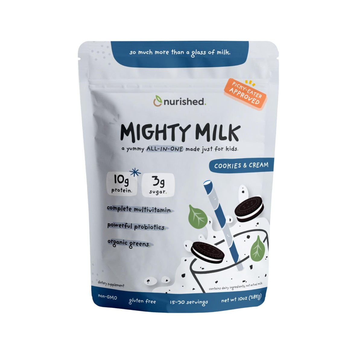 Nurished Cookies & Cream Mighty Milk - Kids All-in-One Daily Protein Powder 