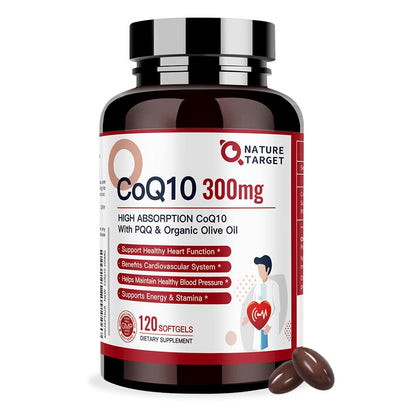 NATURE TARGET CoQ10-300mg-Softgels + PQQ with Organic-Olive-Oil - High Absorption