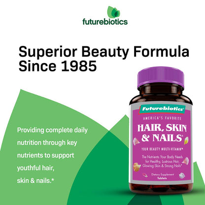 Futurebiotics Hair, Skin & Nails Beauty MultiVitamin with Biotin, Hair Vitamins and Skin Vitamins that Promote Healthy Hair and Nail, 180 Tablets