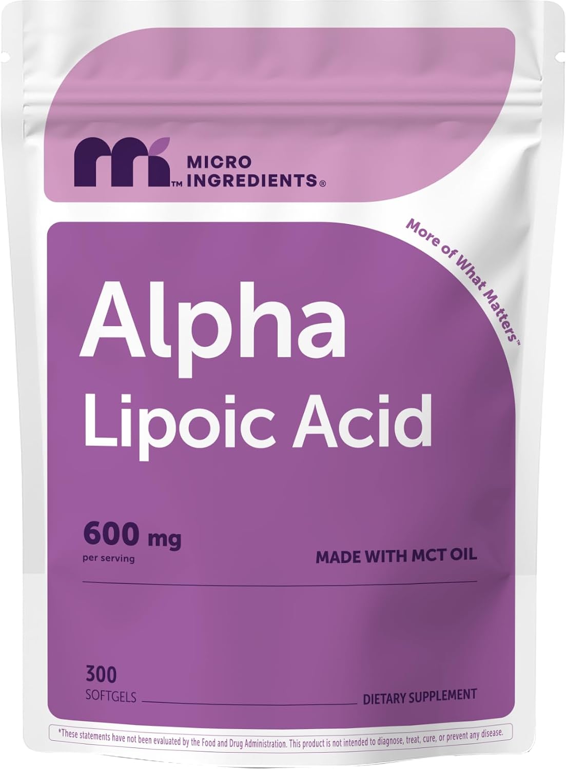 Micro Ingredients Alpha Lipoic Acid 600mg Per Serving, 300 Softgels | ALA Supplement | Made with MCT Oil| Non-GMO, Gluten-Free, Soy-Free