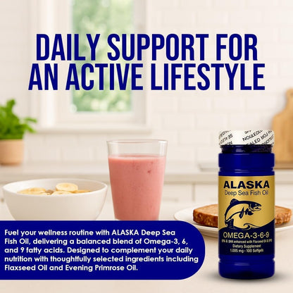 NCB Alaska Deep Sea Fish Oil Omega 3-6-9 Softgels, EPA DHA, 100 Count