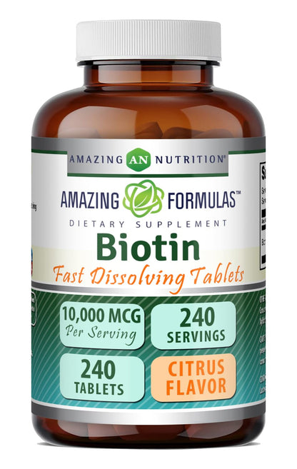 Amazing Formulas Biotin 10,000 mcg | Fast Dissolve Tablets | Non-GMO | Gluten Free Supplement | Made in USA (Strawberry, 60 Count)