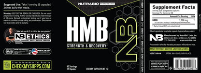 NutraBio HMB Supplement, Amino Acid, 1000mg, 120 Capsules